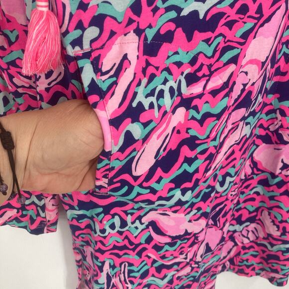 Lilly Pulitzer Rylie Cover Up Dress in Resort Navy Pop Up Lobstah Roll Small - Picture 7 of 13